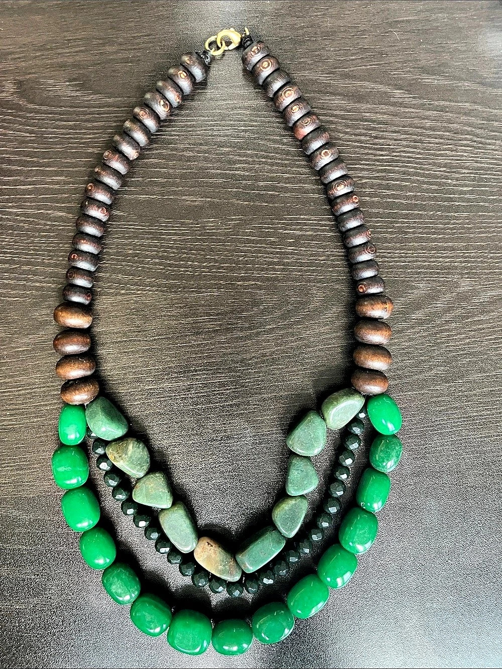 Layered Beaded Necklace in Green & Brown Like New
